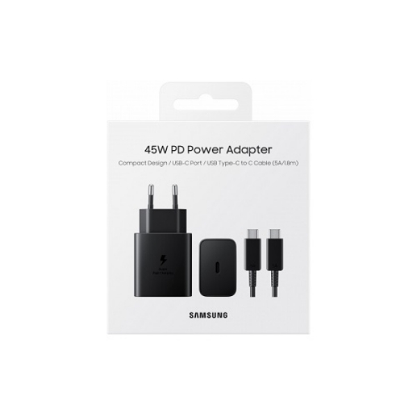 ORIGINAL SAMSUNG ΦΟΡΤΙΣΤΗΣ POWER ADAPTER 45W & TYPE C DATA CABLE ΜΑΥΡΟ